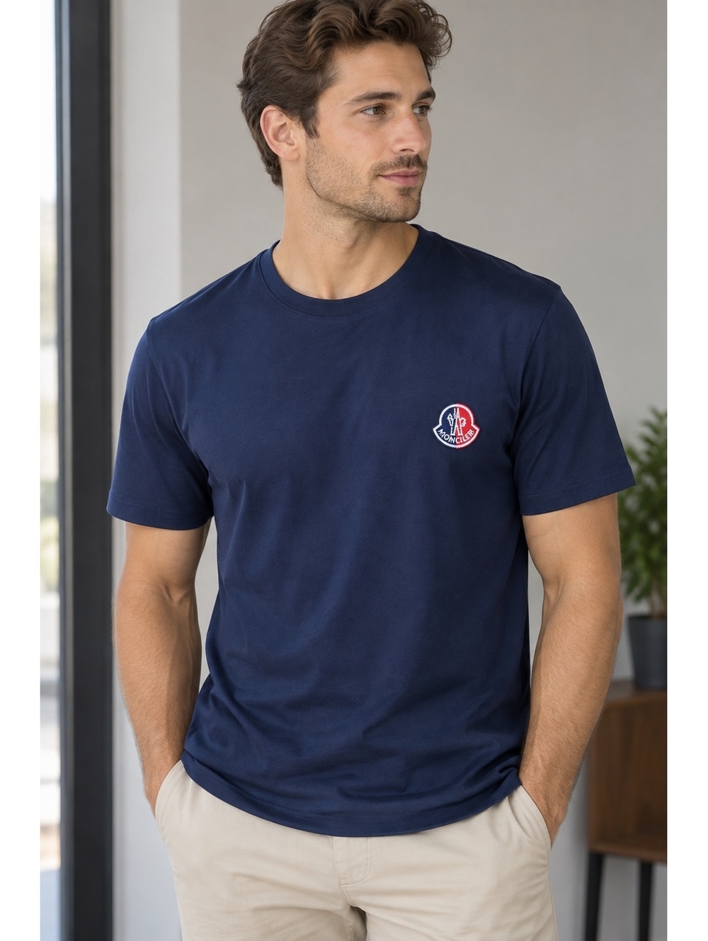 Moncler Logo Patch Cotton T-Shirt Navy Blue Men’s XL NWT